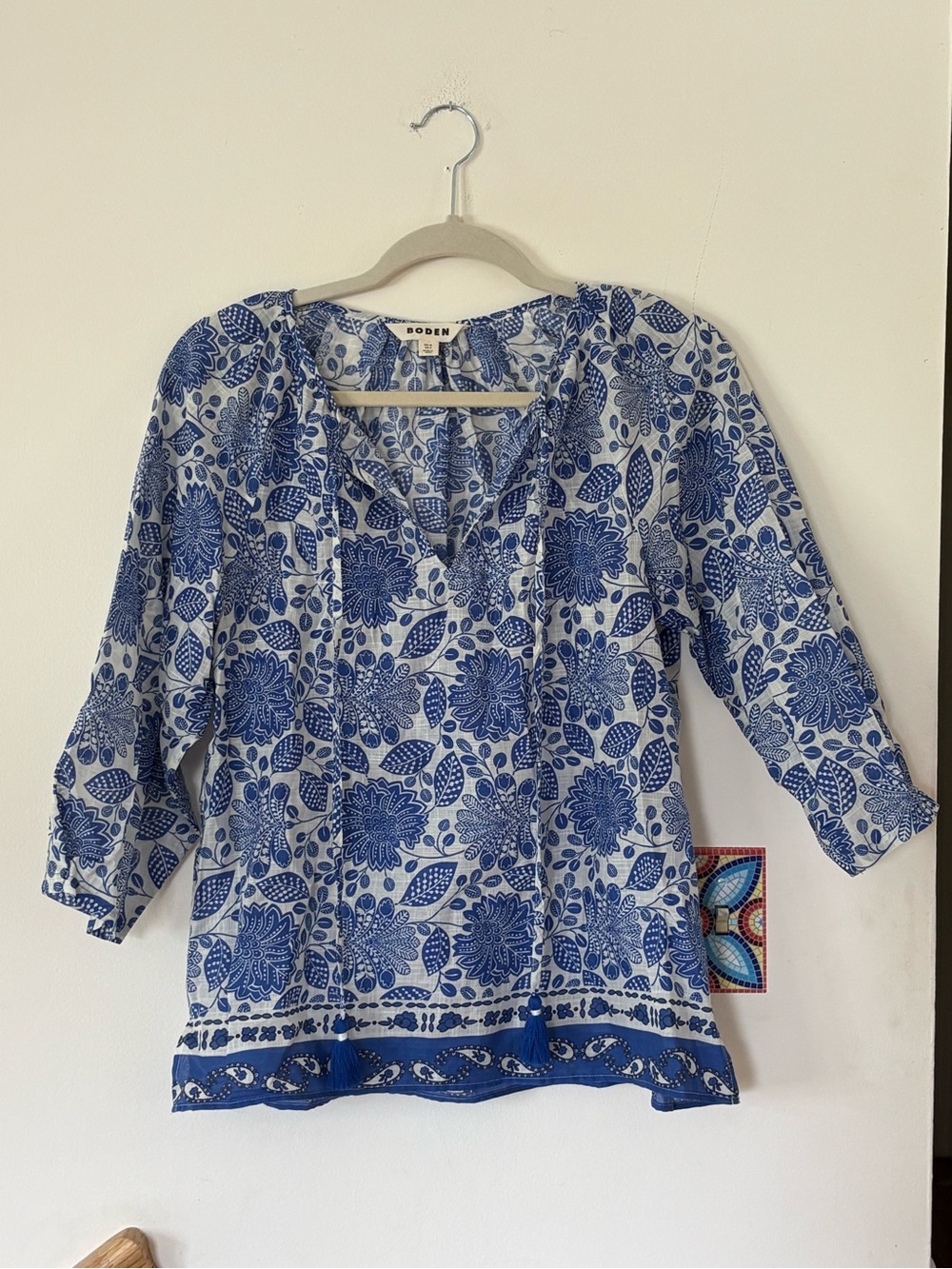 Boden Blue and White Floral Tunic Top